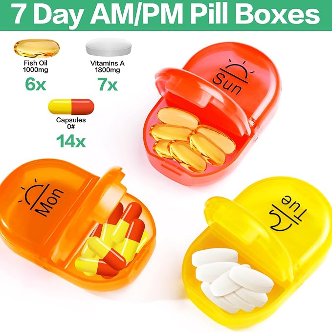 Serfeymi Weekly Travel Pill Organizer 2 Times A Day AM PM Rainbow Pill Box 7 Day - Image 4
