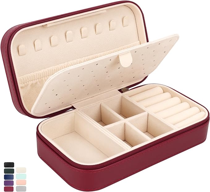 DesignSter Travel Jewelry Box, PU Leather Portable Jewelry Case, Small Jewelry by DesignSter