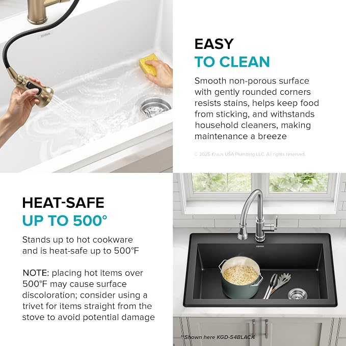 KRAUS Forteza 33-inch Granite Drop In/Undermount Single Bowl White Kitchen Sink - Image 9