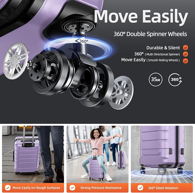 SHOWKOO Luggage Sets Expandable PC+ABS Durable Suitcase Double Wheels TSA Lock - Image 3