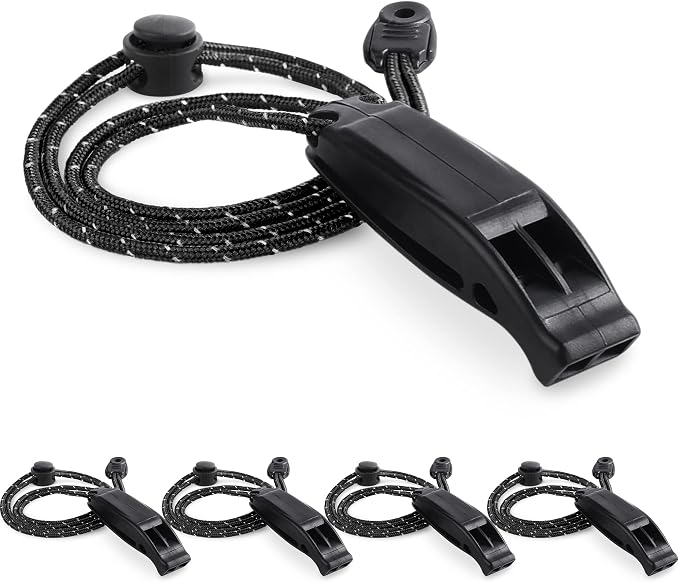 4Pack Emergency Whistle with Adjustable Reflective Lanyard, Shrill Loud Rescue by CooBigo