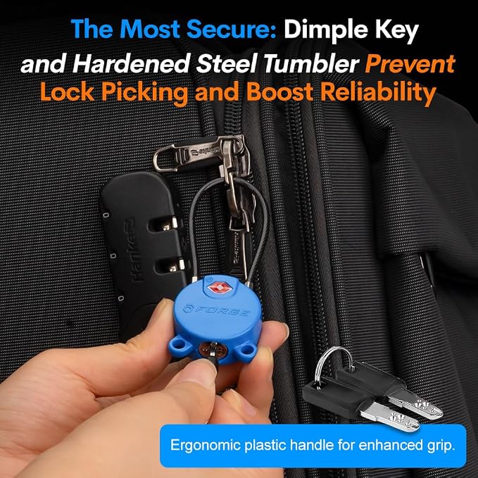Forge TSA Approved Luggage Locks Ultra-Secure Dimple Key Cable Locks - Image 2
