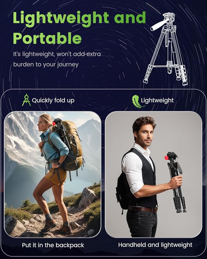 74"-Camera-Tripod, Porfessional Aluminum Heavy Duty Tripod Stand - Image 4
