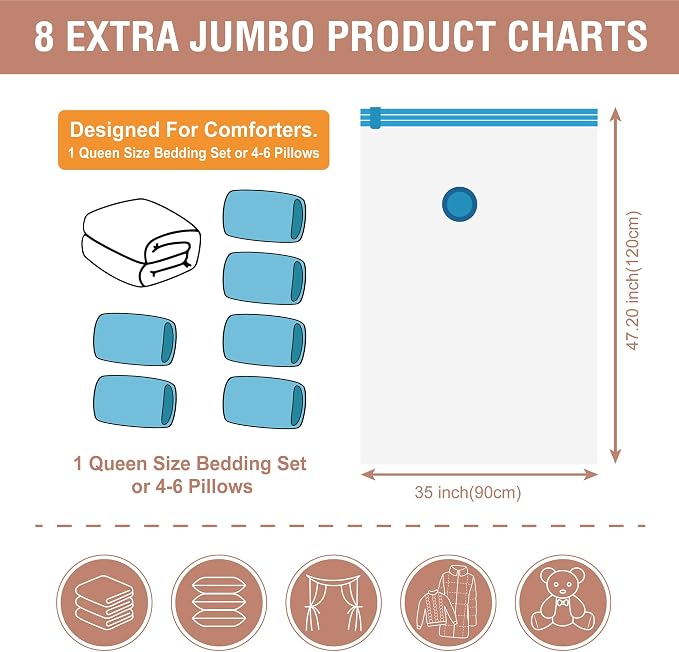 8 Pack XXL Jumbo Vacuum Storage Bags, Extra Large Vacuum Seal Bags - Image 5