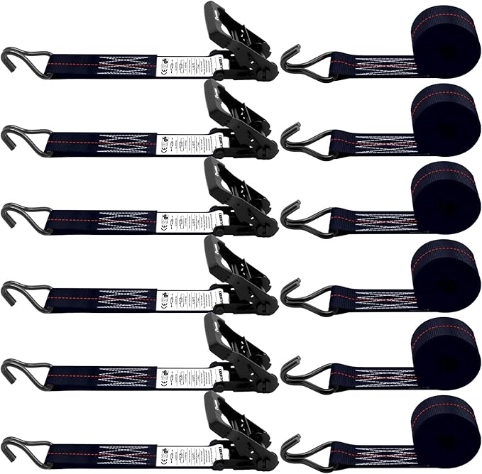 6 Pack 2 inch Ratchet Straps Heavy Duty J Hook 2 in x 15ft by SALUINOKI