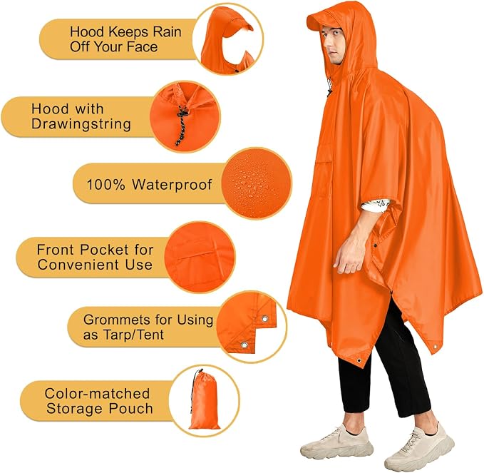 salamra Hooded Rain Poncho Waterproof Raincoat Jacket - Image 3