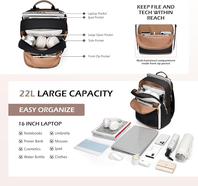 Laptop Backpack for Women Travel Carry On Bag Weekender Business Multilayer - Image 3