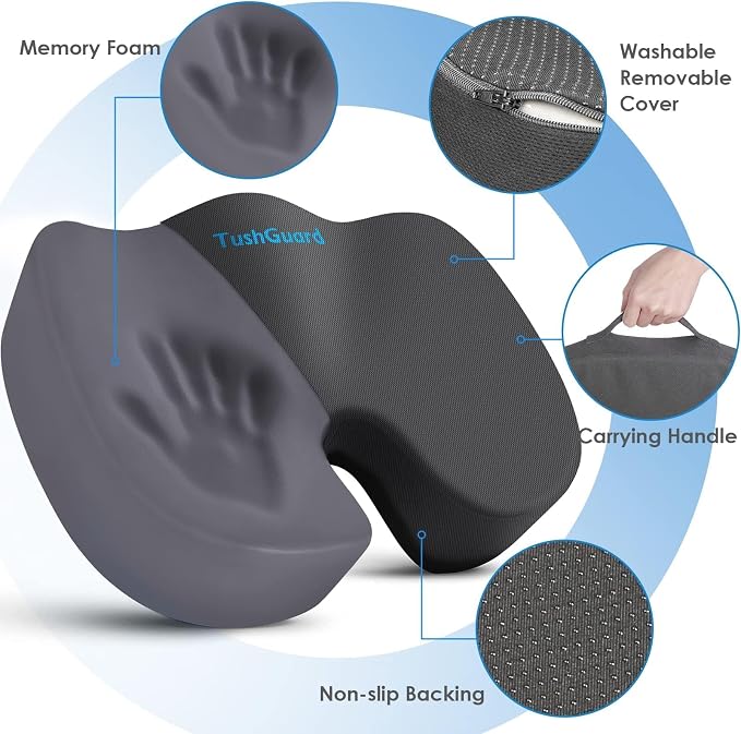 TushGuard Seat Cushion for Office Chair Memory Foam Non-Slip Cushion Back - Image 3