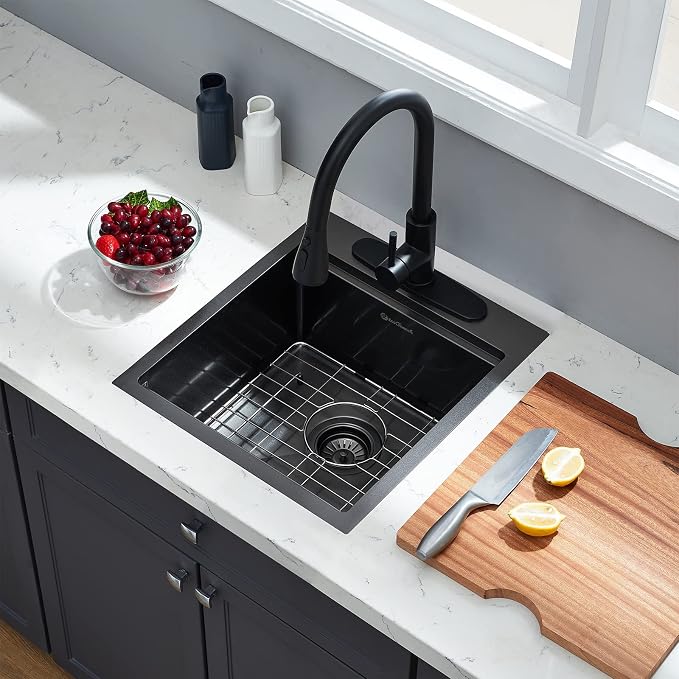 Kitchen Sink, 17 x 19 Inch Drop in Bar Sink Gunmetal Black Stainless Steel - Image 2