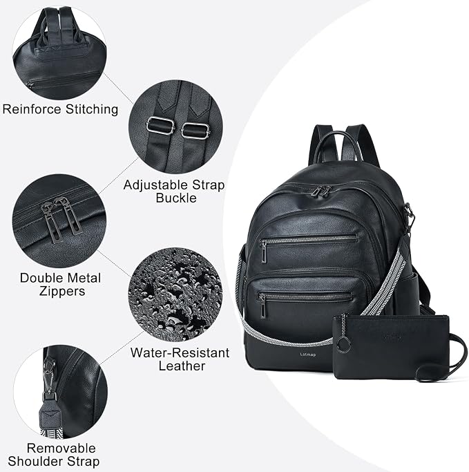 Backpack Purse for Women Laptop Backpack, Leather Travel Backpack Shoulder Bag - Image 5