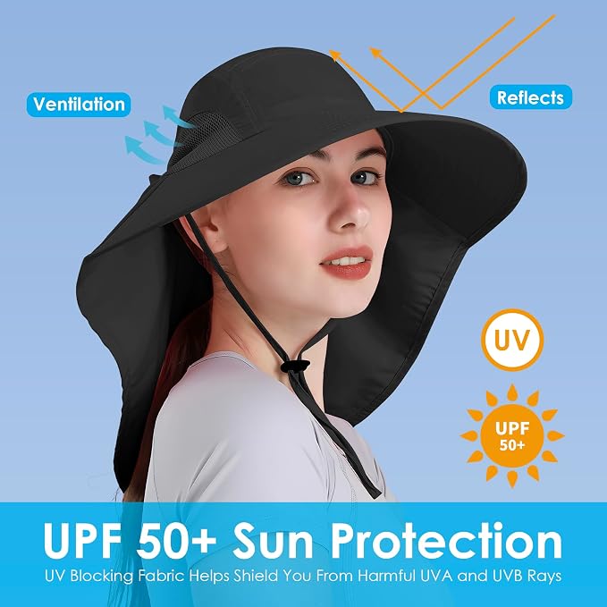 Womens Sun Hat UV Protection, Foldable Waterproof Wide Brim Bucket Hats - Image 3