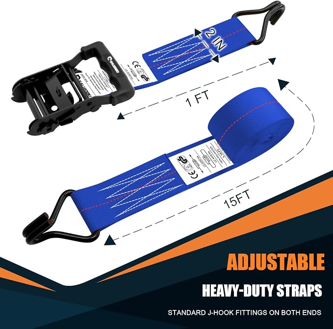 6 Pack 2 inch Ratchet Straps Heavy Duty J Hook 2 in x 15ft - Image 2