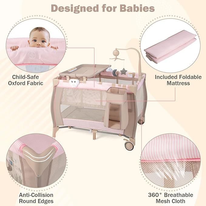 HONEY JOY Pack and Play, 3 in 1 Portable Baby Playard - Image 3
