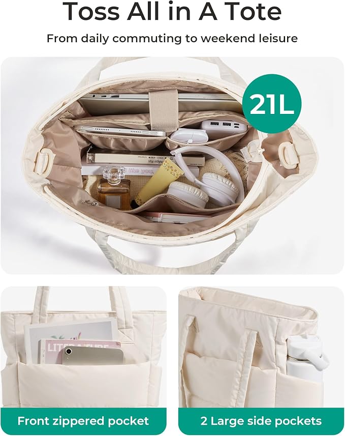 BAGSMART Tote Bag for Women, Lightweight Puffy Tote Bag - Image 4