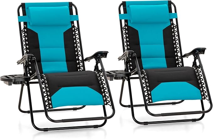MFSTUDIO Padded Zero Gravity Chair Set of 2, Folding Patio Lounge Recliner by MFSTUDIO