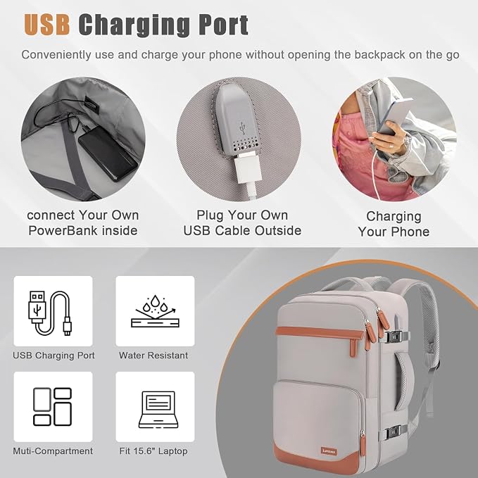 50L Travel Backpack with USB Charging Port, Water-Resistant Carry On Backpack - Image 2