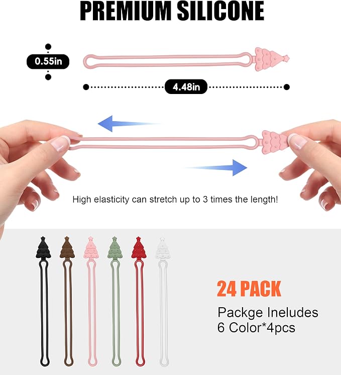 Nearockle 24Pcs Silicone Cable Ties Cord Organizer, 4.5" Reusable Cute - Image 2