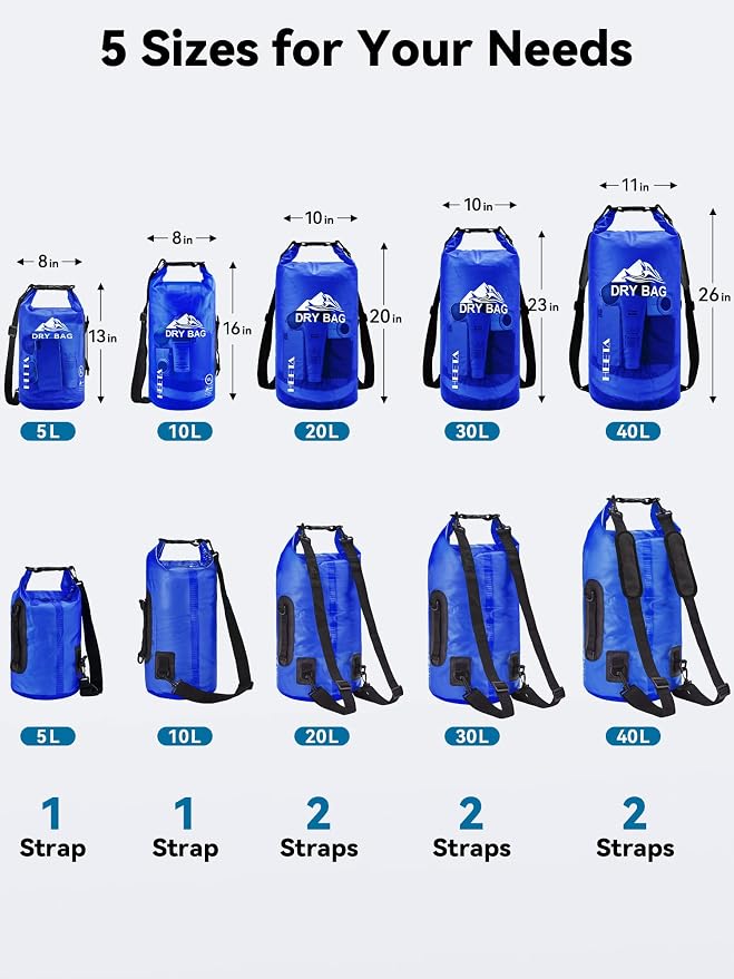 HEETA Dry Bag Waterproof for Women Men, 5L/10L/20L/30L/40L Roll Top Lightweight - Image 2
