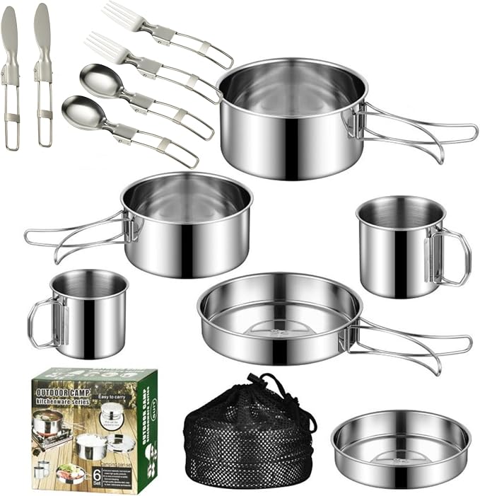 Camping Cookware Mess Kit Set 304 Stainless Steel 12-Piece Lightweight - Image 2