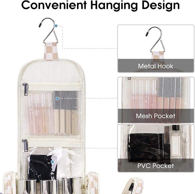 Narwey Hanging Toiletry Bag for Women Travel Makeup Bag Organizer Toiletries - Image 4