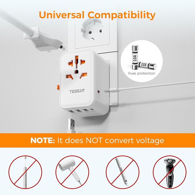 TESSAN Universal Travel Adapter, 45W International Plug Adaptor - Image 5