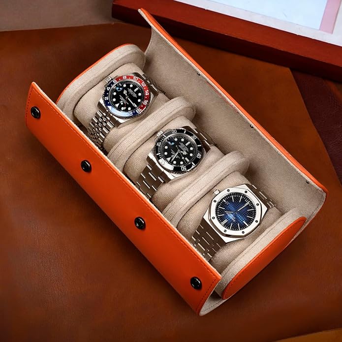 MOZSLY Watch Roll Travel Case 3 Slots Portable Watches Box Organizer Storage - Image 9