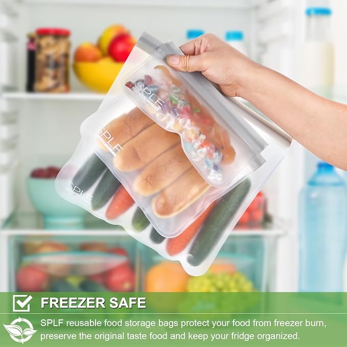 SPLF 12 Pack Dishwasher Safe Reusable Storage Bags, Extra Thick Freezer Bags - Image 5
