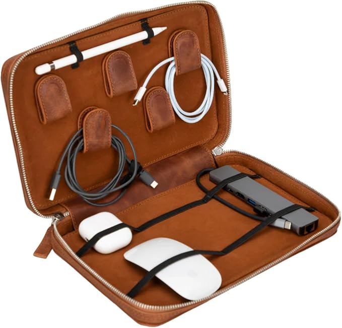 Medicine Handmade Leather Cable Organizer Bag – Full-Grain Leather Travel Tech by TORONATA