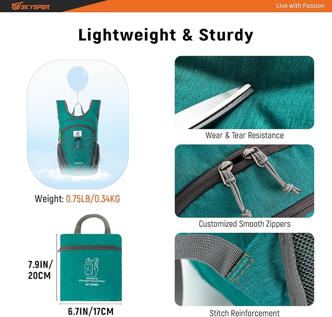 SKYSPER 15L/20L Foldable Hiking Backpack Lightweight Packable Travel Daypack - Image 3