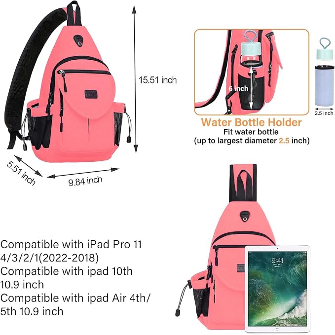 MOSISO Sling Backpack, Canvas Crossbody Hiking Daypack Bag - Image 2