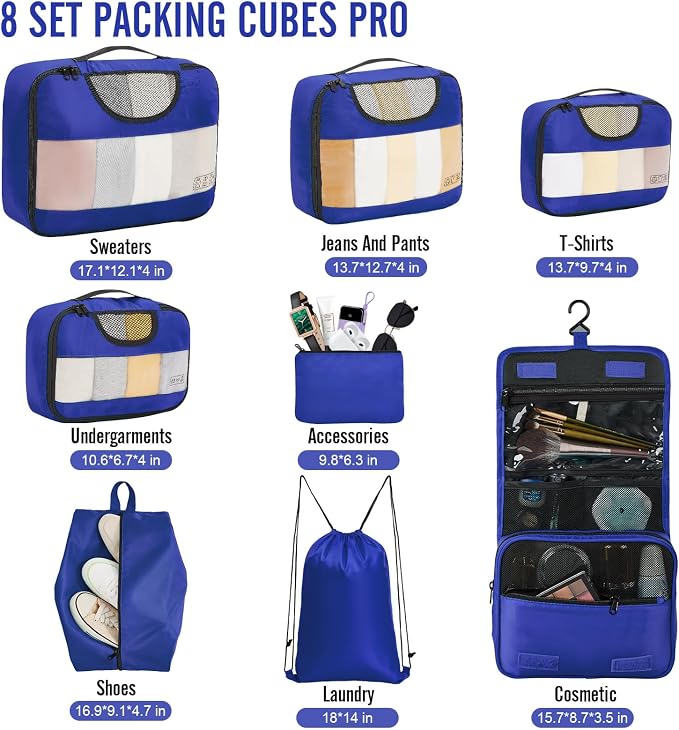 Veken 8 Set Packing Cubes for Travel Essentials, Suitcase Organizer Bags in 4 - Image 2