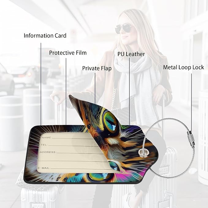 2 Pack Luggage Tags for suitcases Cute Cat Luggage Tag, Leather Stainless Steel - Image 3