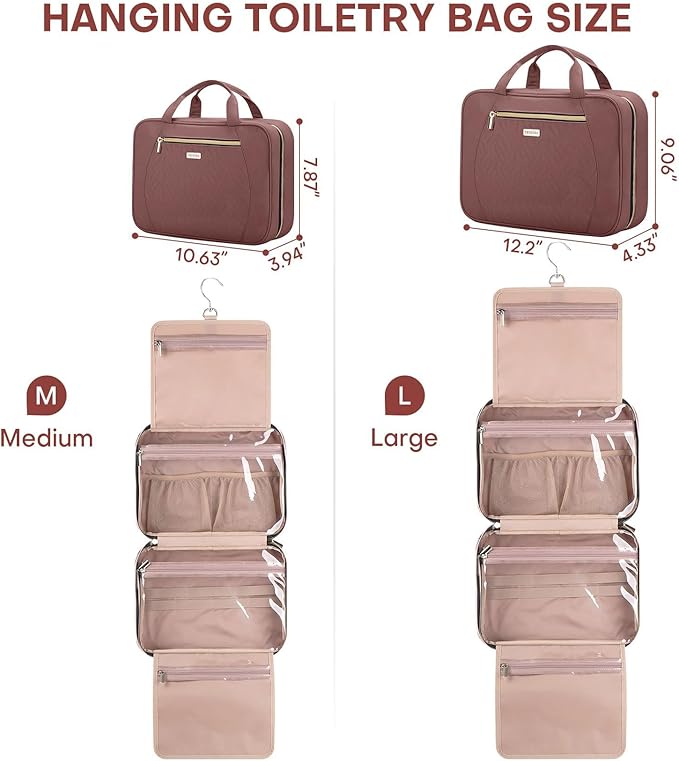 Hanging Toiletry Bag for Women Travel, 2 Sizes Large & Small Waterproof - Image 2