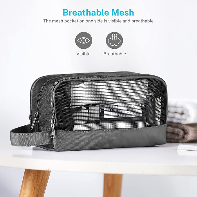 Gonex Travel Toiletry Bag Nylon, Dopp Kit Shaving Bag Toiletry Organizer Gray - Image 3