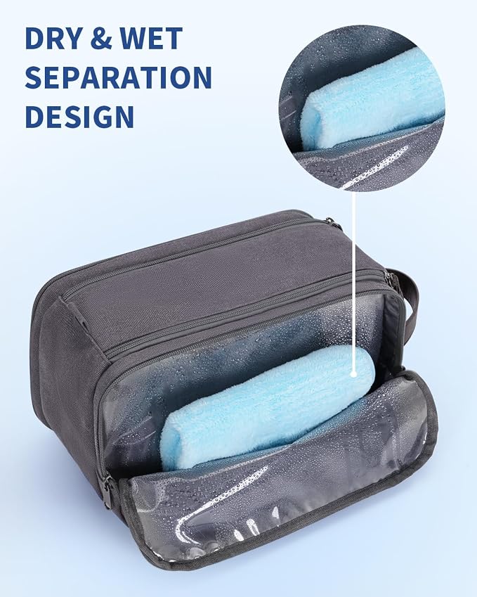 WANDF Toiletry Bag for Men Travel Toiletry Organizer Canvas and Leather Dopp - Image 2