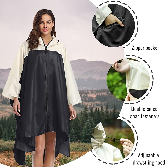 SaphiRose Unisex Rain Poncho Hooded Waterproof Raincoat - Image 3