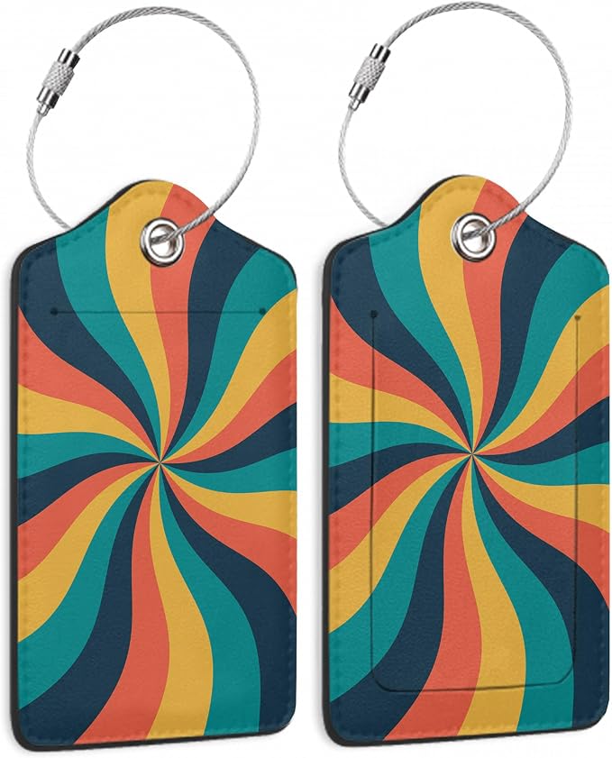 2 Pcs 70s Retro Wavy Luggage Tags, Cruise Vintage Twisted Ray Luggage Tag by Yashilaiya