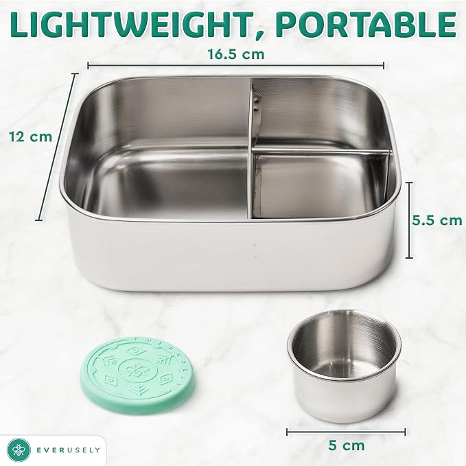 Everusely - Bento Box - Green, 27oz / 0.8 L - Stainless Steel Lunch Box - 3 - Image 2