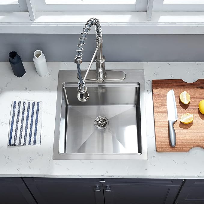 Kitchen Sink, 17 x 19 Inch Drop-in Bar Sink Stainless Steel Topmount Kitchen - Image 3