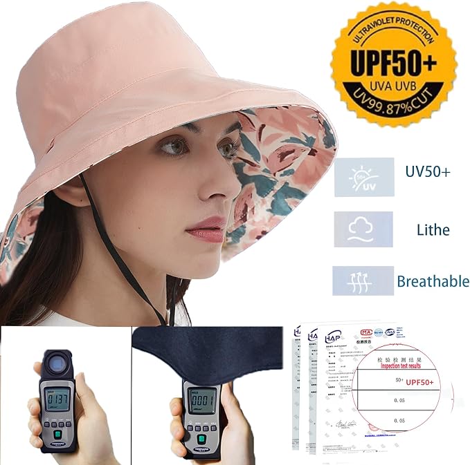 vidsel Womens Sun Hats Wide Brim Reversible Bucket Cotton Hat Packable Summer - Image 4