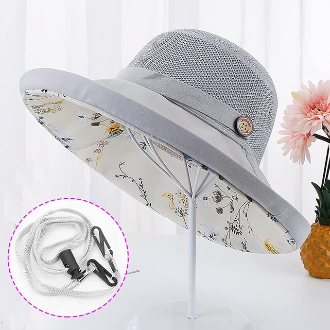 Women Wide Brim Sun Hats Metal Wired Edge Summer UV Protection Beach Fishing Hat - Image 3