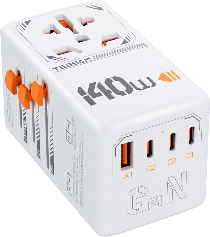 TESSAN Universal Travel Adapter 140W GaN, International Plug Adaptor by TESSAN