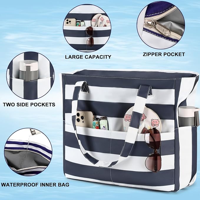 LEDAOU Beach Bag Waterproof Sandproof Women Tote Bag Pool Bag - Image 8