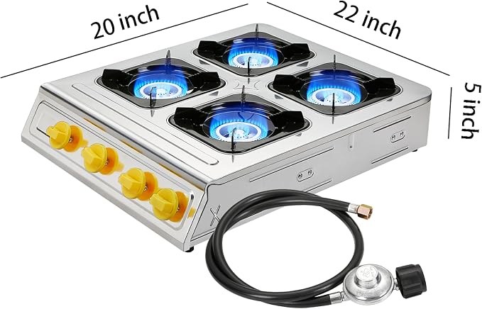 Vivicreate 4 Burner Propane Gas Stove 40000 BTU Stainless Steel Cooktop - Image 2