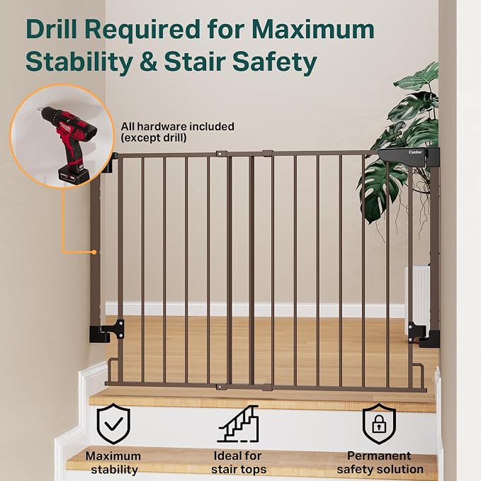 Cumbor 29.2–43" Baby Gate for Stairs, Wall-Mounted, Expandable No Bottom Bar - Image 4