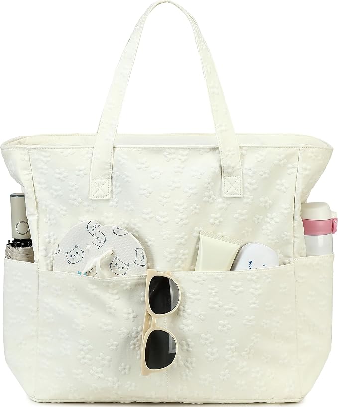 LEDAOU Large Beach Tote Bag Women Waterproof Sandproof Zipper Beach Tote Bag by LEDAOU