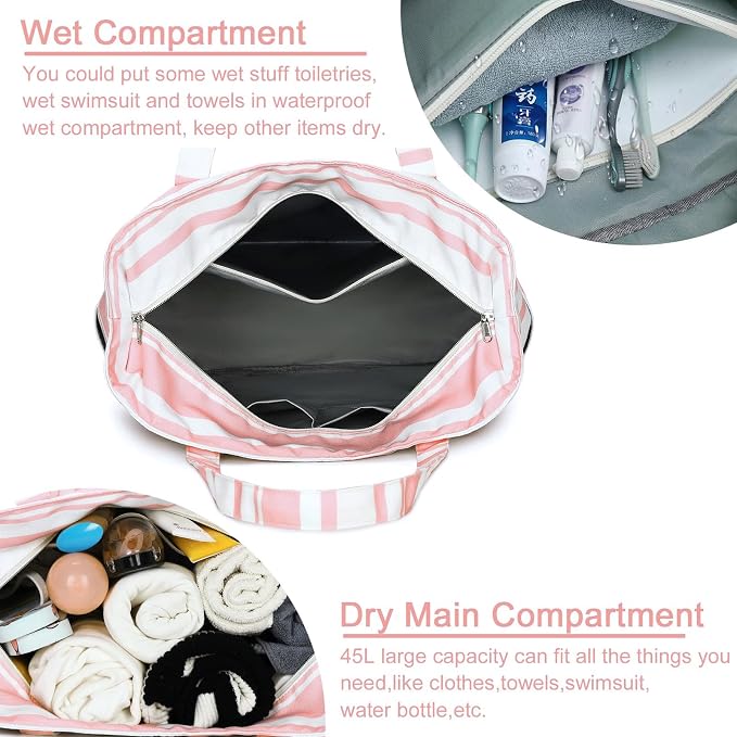 LEDAOU Beach Bag Waterproof Sandproof Women Tote Bag Pool Bag - Image 2