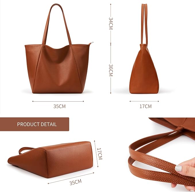KALIDI Large Tote Bag Vegan Leather Casual Zipper Work Bag Weekender Hobo - Image 7