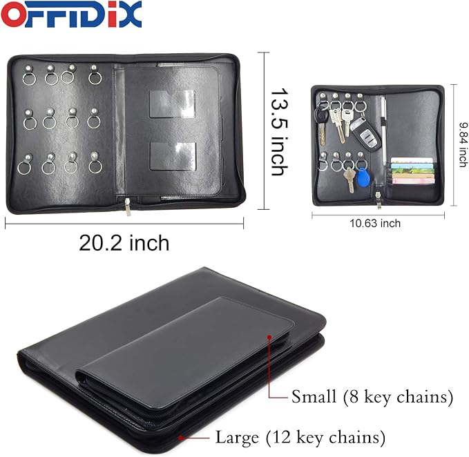 Leather Zippered Key Case, Key Organizer 12-Key Hooks Portable Key Cabinet - Image 4