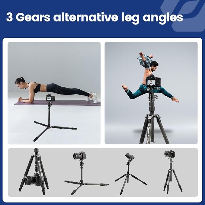 Fotopro 59" Carbon Fiber Travel Tripod, Lightweight Compact Camera Tripod - Image 7